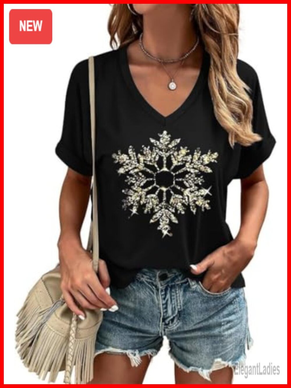 Women's V Neck Christmas T-Shirt Winter Funny Xmas Party Short Sleeve Tee
